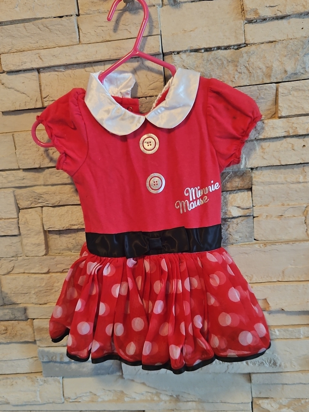 Disney Minnie Mouse Red and White Polka Dot Dress with Black Sash